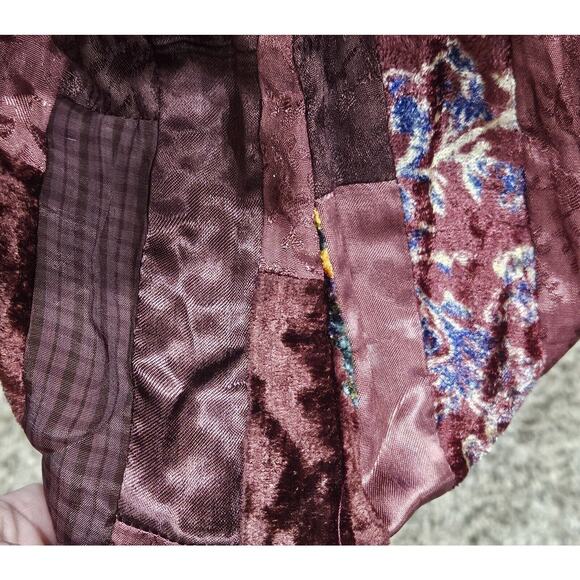 Hippie Boho Patchwork 80s Artsy Deco Phool Vintage Velvet Satin Jacket Large - Picture 9 of 13